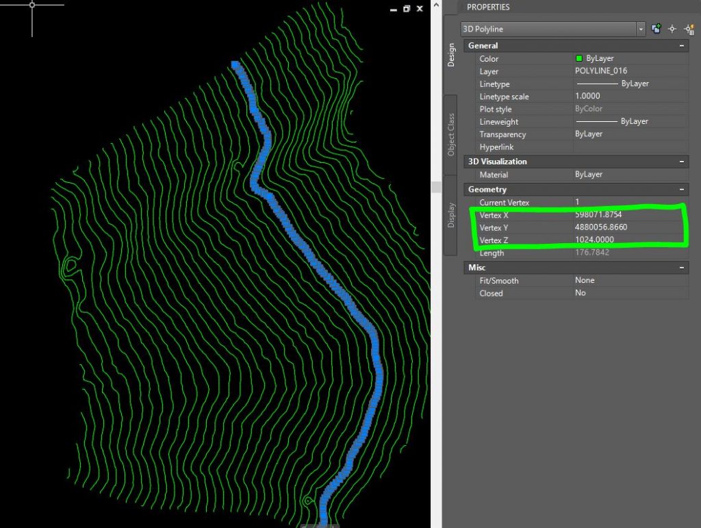 Immagine di AutoCAD in cui sono rappresentate curve di livello generate con Cloud Compare