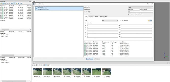 Immagine della finestra di calibrazione delle immagini in Photoscan