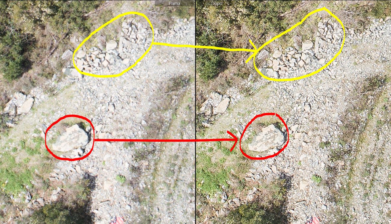 immagine che mostra il confronto tra il prima e dopo l'elaborazione fotografica per fotogrammetria con riferimento alle luci ed ai dettagli