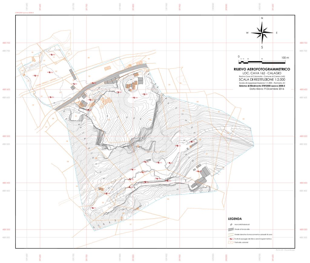 Immagine che rappresenta le restituzione plano-altimetrica di area di cava derivante da rilievo aerofotogrammetrico